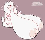 anthro areola big_breasts breasts female fingers fur gesture hand_gesture heart_symbol horn huge_breasts hyper hyper_breasts inverted_nipples long_ears mature_anthro mature_female nipples pawpads pink_areola solo v_sign white_body white_fur cold-blooded-twilight undertale_(series) toriel boss_monster_(undertale) bovid caprine mammal 2024 artist_name