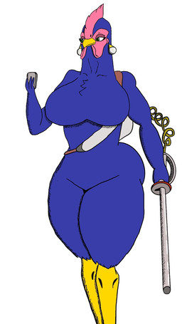 anthro backpack backpack_only beak beak_closed big_breasts blue_body breasts cellphone chest_tuft ear_piercing ear_ring electronics featureless_breasts featureless_crotch female green_eyes holding_cellphone holding_object holding_phone holding_weapon huge_breasts looking_at_cellphone looking_at_object looking_at_phone mouth_closed non-mammal_breasts phone piercing ring_piercing smile solo standing thick_thighs tuft weapon wide_hips yellow_beak yellow_legs jessica_gregory rooster_fighter elizabeth_(rooster_fighter) avian bird chicken galliform phasianid 9:16 hi_res