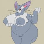 1:1 4_fingers anthro anthrofied areola belly big_breasts biped black_nose breasts claws erect_nipples felid female fingers fondling fur generation_4_pokemon genitals grey_body grey_fur half-closed_eyes hand_on_breast hi_res holding_breast huge_breasts looking_at_viewer mammal multicolored_body multicolored_fur narrowed_eyes navel nintendo nipples nude overweight overweight_anthro overweight_female pokemon pokemon_(species) posexe purugly pussy self_fondle simple_background solo standing thick_thighs tuft whiskers white_body white_fur wide_hips yellow_eyes