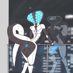 anthro anus backsack balls big_penis butt genitals glowing glowing_anus glowing_genitalia glowing_penis half-erect machine male penis reflection solo vegashasfrozenover reptile robot robot_anthro scalie snake 1:1 hi_res