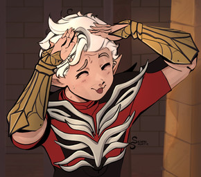 armor blush bracers hair humanoid_pointy_ears humor male pointy_ears solo white_hair shortiesenpai ah_eto..._bleh! baldur's_gate baldur's_gate_3 bioware electronic_arts larian_studios astarion_(baldur's_gate) elf humanoid vampire hi_res meme