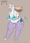 anthro beverage big_breasts bikini breasts cleavage clothed clothing curvy_figure female navel pokemorph solo swimwear thick_thighs two-piece_swimsuit voluptuous wide_hips jingx1 nintendo pokemon generation_5_pokemon mienshao pokemon_(species) 2017 hi_res