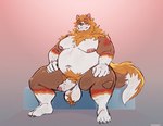 anthro balls belly countershade_torso countershading fur genitals male moobs multicolored_body navel nipple_piercing nipples nude overweight overweight_anthro overweight_male penis piercing pubes sitting solo juicestandmango rhyzern canid canine canis fox hybrid mammal wolf hi_res