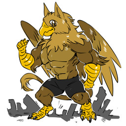 4_toes 5_fingers abs anthro beak biceps biped boxer_briefs brown_body brown_fur chibi city city_background city_destruction claws clothed clothing destruction feathered_wings feathers feet finger_claws fingers fur macro macro_anthro macro_male male muscular muscular_anthro muscular_male outside pawpads paws pecs simple_background smile solo tail toes underwear wings nightarm mythology carpo avian gryphon mythological_avian mythological_creature 1:1