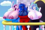 anthro areola assisted_exposure balcony big_breasts blue_hair blush breasts clothing cloud dress eyes_closed female group hair half-closed_eyes horn huge_breasts hyper hyper_breasts long_hair multicolored_hair narrowed_eyes nipples open_mouth open_smile sky smile trio wings 09hankris marauder6272 friendship_is_magic hasbro my_little_pony mythology princess_cadance_(mlp) princess_celestia_(mlp) princess_luna_(mlp) equid equine mammal mythological_creature mythological_equine winged_unicorn 2018 3:2 absurd_res digital_media_(artwork) hi_res sibling_(lore) sister_(lore) sisters_(lore)