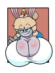 anthro big_breasts blonde_hair blue_eyes breasts clothing eyewear female glasses hair huge_breasts pink_nose shirt solo topwear fujiweeb tea_(teabunni) lagomorph leporid mammal rabbit 2021 3:4 absurd_res hi_res