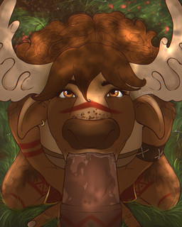 anthro antlers bodily_fluids bodypaint brown_body clothed clothing duo erection female fur genitals hair horn looking_at_viewer male male/female moose_antlers open_mouth outside outside_sex penetration penis saliva seductive sex conditional_dnp esealia blizzard_entertainment warcraft bovid bovine mammal tauren 4:5 digital_media_(artwork) hi_res