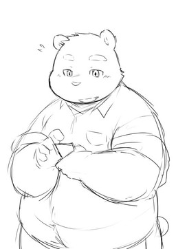 anthro clothing electronics kemono male overweight overweight_anthro overweight_male phone shirt simple_background solo topwear white_background chiro_(artist) bear mammal 2015 black_and_white monochrome