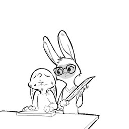 ?_face ambiguous_gender anthro bodily_fluids cleaver_(weapon) clothed clothing duo eyewear female glasses melee_weapon pince-nez simple_background sweat sweatdrop weapon white_background replytoanons disney zootopia anon anthro_anon lagomorph leporid mammal rabbit 1:1 2016 black_and_white monochrome