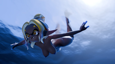 breasts dark_body dark_skin day diving female medium_breasts nipples nude outside partially_submerged purple_nipples sea skinny_dipping solo sun swimming underwater water minalinsky nintendo splatoon frye_(splatoon) aquatic cephalopod inkling mollusk 3d_(artwork) absurd_res digital_media_(artwork) hi_res