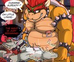 abdominal_bulge anthro ball_gag balls big_balls bound claws curtains dialogue dungeon duo eyes_closed fire fur gag gagged genitals heart_symbol leg_grab looking_at_another lying male male/male motion_lines musclegut muscular nipple_piercing nipples on_back overweight overweight_male piercing questionable_consent red_body red_fur sex shaking size_difference sound_effects spikes spread_legs spreading stone_wall table_lotus_position text torch trembling wall_(structure) white_body white_fur vinzin_(artist) mario_bros nintendo bowser wuxade felid feline koopa lynx mammal scalie 2025 6:5 english_text hi_res
