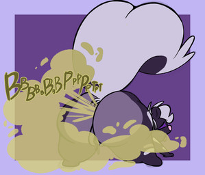 all_fours bedroom_eyes big_butt big_tail butt eyeshadow fart fart_fetish farting_at_viewer female female_farting feral fur genitals grey_body grey_fur hair heart_(marking) huge_butt huge_tail looking_back looking_pleasured makeup markings narrowed_eyes onomatopoeia pink_nose presenting presenting_hindquarters purple_eyeshadow quadruped raised_tail rear_view seductive simple_background smelly smile solo sound_effects spots stink_fumes tail text thick_thighs tongue tongue_out vulva white_hair wide_hips skunkphunk melody_(kazukio) mammal mephitid skunk spotted_skunk striped_skunk absurd_res hi_res