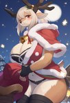 anthro antlers big_breasts blush breasts christmas_clothing clothed clothing detailed_background female fur hair holidays horn kemono looking_at_viewer night outside smile solo lcshian christmas deer mammal new_world_deer reindeer hi_res