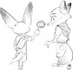 anthro belt bottomwear clothed clothing duo feet food fully_clothed fur hindpaw holding_food holding_object holding_popsicle male pants pawpsicle paws popsicle shirt shoulder_bag simple_background tail topwear white_background young mtttut_(artist) disney zootopia finnick_(zootopia) nick_wilde canid canine fennec_fox fox mammal red_fox true_fox 2018 absurd_res digital_drawing_(artwork) digital_media_(artwork) greyscale hi_res monochrome sketch