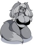 anthro big_breasts bikini bra breasts bulging_breasts cleavage cleavage_overflow clothed clothing eyewear female glasses hair huge_breasts long_hair navel overweight overweight_anthro overweight_female panties solo swimwear two-piece_swimsuit underwear lunarclaws zoey_(jwinkz) canid canine canis domestic_dog mammal absurd_res hi_res monochrome