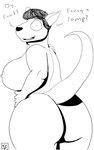 2019 anthro big_breasts big_butt breasts butt ears_up english_description english_text eyebrows female hair happy hi_res inviting kangaroo komododad long_tail looking_at_viewer macropod mammal marsupial monochrome nipples nude nude_anthro nude_female shaded side_boob simple_background simple_face simple_shading solo standing tail text