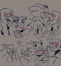 anthro balls bite biting_lip biting_own_lip blush bodily_fluids clothing duo eyes_closed fellatio genitals gloves half-closed_eyes handjob handwear humanoid_genitalia humanoid_hands humanoid_penis kissing male male/male narrowed_eyes oral penile penis saliva saliva_string self_bite sex smile speech_bubble sweat tongue tongue_out kiniax sega sonic_the_hedgehog_(series) knuckles_the_echidna sonic_the_hedgehog echidna eulipotyphlan hedgehog mammal monotreme hi_res