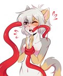 anthro breasts female fur grey_body grey_fur hair one_eye_closed red_eyes simple_background solo tentacles white_background white_body white_fur white_hair yellow_body yellow_fur litchi666 arcanis_(hahaluckyme) calico_cat domestic_cat felid feline felis mammal digital_drawing_(artwork) digital_media_(artwork) hi_res