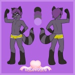 3_toes 4_fingers anthro barefoot biped border bulge butt clothed clothing feet fingers gloves_(marking) hair hand_on_hip leg_markings looking_at_viewer male markings pose purple_background purple_eyes purple_hair short_hair simple_background socks_(marking) solo standing stripes tail toes topless cutesauce kennis mammal procyonid raccoon 1:1 flat_colors