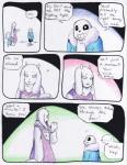 aftertale animated_skeleton anthro bone boss_monster_(undertale) bovid caprine clothed clothing comic cute_fangs dialogue english_text female frisk_(undertale) group human loverofpiggies male mammal sans_(undertale) skeleton smile teeth text toriel undead undertale undertale_(series)