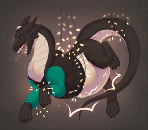 belly big_belly black_body black_claws blue_eyes bound breath claws clothing fangs feral feral_pred garland hoodie long_sleeves long_tail male male_pred midair open_mouth pink_tongue solo tail tan_body teeth tongue tongue_out topwear vore orca24a mythology dragon mythological_creature mythological_scalie scalie wingless_dragon colored digital_drawing_(artwork) digital_media_(artwork) hi_res shaded