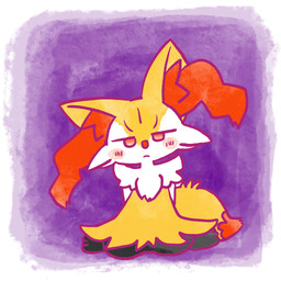 ambiguous_anthro ambiguous_gender anthro biped blush blush_stickers closed_frown digitigrade dipstick_tail front_view frown looking_at_viewer markings mouth_closed narrowed_eyes no_pupils simple_background sitting solo tail tail_markings wariza annyui0611 nintendo pokemon braixen canid generation_6_pokemon mammal pokemon_(species) 1:1 2024 full-length_portrait hi_res japanese_description portrait translated_description