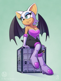 anthro armor back_wings big_ears blue_eyeshadow bodysuit boots box breastplate breasts cleavage clothed clothing container crate eyeshadow female footwear gloves handwear makeup membrane_(anatomy) membranous_wings shoes simple_background sitting skinsuit smile solo tail tight_clothing wings spritedude sega sonic_the_hedgehog_(series) rouge_the_bat bat mammal 2024 dated hi_res signature watermark