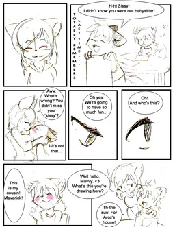 age_difference anthro babysitter bangs biped black_text blush breasts close-up clothed clothing dark_text dialogue dot_eyes eyes_closed female furniture greeting group hair interrobang lidded_eyes looking_aside looking_at_another male medium_breasts open_mouth short_hair simple_background simple_eyes sissy_fiddle size_difference speech_bubble table talking_to_another text topwear young young_anthro younger_male arcc catfiddle maverick_skye canid canine domestic_cat felid feline felis fox mammal black_and_white comic english_text monochrome source_request cousins_(lore)