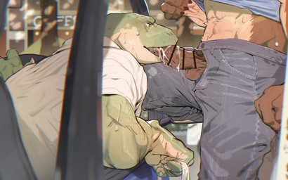 abs anthro bodily_fluids car censored_genitalia censored_penis clothed clothed_sex clothing cum cum_in_mouth cum_inside duo erection fellatio genital_fluids genitals green_body green_scales humanoid_genitalia humanoid_penis ineffective_censorship inside_car inside_vehicle kemono male male/male male_penetrated male_penetrating male_penetrating_male midriff muscular muscular_anthro muscular_male oral penetration penile penis penis_poking_out penis_through_fly scales sex vehicle tokuni lizard mammal reptile scalie 16:10 censored hi_res widescreen