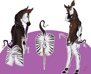 5_fingers anatomically_correct anatomically_correct_genitalia anatomically_correct_penis animal_genitalia animal_penis anthro anus balls barefoot biped bodily_fluids brown_body butt erection feet fingers fur genital_fluids genitals hooves horn long_tongue looking_at_viewer male nipples nude penis penis_tuck piercing simple_background solo stripes tail tongue tongue_out jambalayathepit giraffid mammal okapi digital_media_(artwork) multiple_images