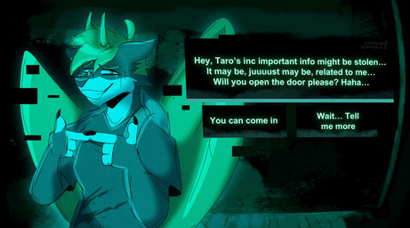 anthro backpack bleak_ambiance building cheek_tuft choice choice_question city city_background dialogue dialogue_box dialogue_choice emotional eye_contact facial_tuft fake_screencap feathered_wings feathers fluffy fluffy_ears glitch hair horn horror_(theme) house journalist looking_at_another looking_at_viewer male messy_hair nervous nervous_laugh nervous_look nervous_smile night night_vision scary science_fiction screenshot_redraw shy solo superhero text tired tuft what wings walk-w-igny no_i'm_not_a_human ignatius_walker_(walk-w-igny) igny_superstar canid canine canis mammal wolf comic crossover english_text hi_res
