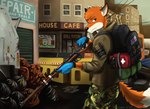 anthro british gun male post-apocalyptic ranged_weapon rifle solo union_jack weapon krahs_tsai canid canine fox mammal colored hi_res