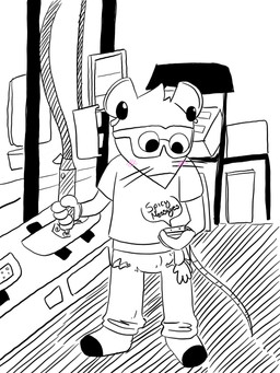 anthro blush bottomwear cellphone clothing detailed_background electronics eyewear goggles pants phone safety_goggles shirt smartphone solo standing topwear kanpukugu mammal mouse murid murine rodent 2025 3:4 hi_res