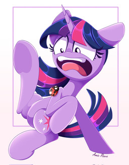 female feral horn open_mouth raised_leg scared screaming simple_background solo amix_flare friendship_is_magic hasbro my_little_pony mythology twilight_sparkle_(mlp) arthropod beetle cucujoid equid equine insect ladybug mammal mythological_creature mythological_equine unicorn hi_res