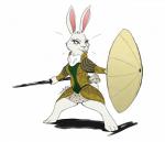 3_toes anthro barefoot biped clothed clothing feet female fur medieval melee_weapon simple_background solo toes weapon white_background white_body white_fur yellow_eyes scottyartz armello league_of_geeks amber_(armello) lagomorph leporid mammal rabbit 2019