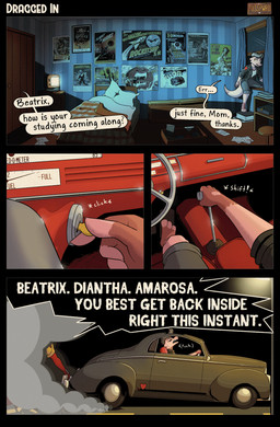 2_horns 3_toes angry anthro barefoot bed bedroom big_breasts black_clothing black_jacket black_sky black_text black_topwear blue_curtains book bottomwear breasts car caught cleavage clothed clothed_anthro clothed_female clothing curtains denim denim_bottomwear denim_clothing denim_shorts dialogue door dress duo electronics eyes_closed feet female female_anthro furniture grey_bottomwear grey_clothing grey_horn grey_shorts headboard holding_key holding_object horn inside inside_car inside_vehicle jacket key leather leather_clothing leather_jacket leather_topwear light logo looking_aside night open_clothing open_jacket open_mouth open_topwear open_window outside paper pillow pink_body pink_scales poster profanity red_body red_scales red_tail scales shadow shirt shorts sitting sky small_breasts smoke sneaking_out snout solo_focus sound_effects speech_bubble stool street street_lamp tail talking_to_another teeth television text thick_tail toes topwear vehicle white_clothing white_shirt white_text white_topwear window yelling yellow_clothing yellow_dress yellow_eyes posspowered attack_of_the_50_foot_woman attack_of_the_killer_tomatoes flight_to_mars forbidden_planet ford it_came_from_outer_space mythology rocketship_x-m the_blob_(film) the_day_of_the_triffids the_day_the_earth_stood_still the_man_from_planet_x the_war_of_the_worlds beatty_amarosa_(posspowered) dragon kobold mythological_creature mythological_scalie scalie triffid 2026 2d_animation absurd_res animated animated_comic artist_logo comic english_text hi_res lighting daughter_(lore) mother_(lore) mother_and_child_(lore) mother_and_daughter_(lore) parent_(lore) parent_and_child_(lore) parent_and_daughter_(lore)
