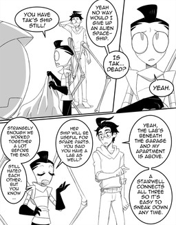 aged_up ahoge black_hair clothed clothing dialogue duo earless eyewear gloves hair handwear horn male not_furry pak simple_background spacecraft speech_bubble spittle_runner tak_runner text topwear vehicle inimoose invader_zim nickelodeon dib_membrane zim_(invader_zim) alien alien_humanoid human humanoid irken mammal comic digital_media_(artwork) english_text hi_res monochrome