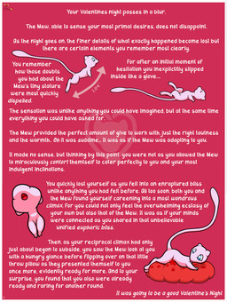 ambiguous_gender blue_eyes feral holidays implied_orgasm long_tail looking_back lying on_back on_front on_pillow open_mouth paws petals pillow pink_body presenting rose_petals scenario seductive simple_background solo tail text gau_(artist) nintendo pokemon valentine's_day generation_1_pokemon legendary_pokemon mew_(pokemon) pokemon_(species) absurd_res digital_media_(artwork) english_text hi_res story