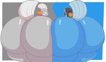 2023 absurd_res ambiguous_gender anthro ass_to_ass big_butt biped bottomless butt clothed clothing cyandrive98 digital_media_(artwork) duo generation_3_pokemon hi_res huge_butt huge_thighs hyper hyper_butt hyper_hips hyper_thighs lil'_kip_(ari) mudkip neuro_(character) nintendo nude pokemon pokemon_(species) simple_background thick_thighs topwear wide_hips
