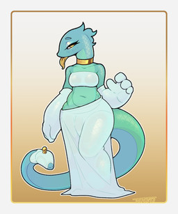 4_fingers anthro armwear bedroom_eyes biped blue_body blue_scales blush blush_lines breasts choker clothing elbow_gloves eyeshadow female female_anthro fingers gloves gradient_scales green_body green_scales handwear jewelry looking_at_viewer makeup mane medium_breasts midriff narrowed_eyes navel necklace non-mammal_breasts non-mammal_navel scales seductive slightly_chubby slightly_chubby_anthro slightly_chubby_female tail_wear tongue tongue_out topwear tube_top white_clothing wide_hips yellow_eyes yellow_tongue trapagon_(artist) reptile scalie snake 2025 hi_res