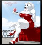 4_toes 5_fingers alcohol anklet anthro beverage big_breasts black_nose blue_eyes breasts canine chest_tuft claws cleavage clothed clothing crossed_legs dress ear_piercing female fur hair heels jewelry lipstick looking_at_viewer mammal outside piercing ring shoes sitting smile solo tight_clothing tuft walter_sache white_fur white_hair wine wine_glass wolf
Rating: Safe
Score: 11
User: xXK1T5UN3Xx
Date: February 14, 2014