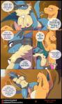 2019 anthro autumn azzilan big_breasts big_penis black_body black_fur blue_body blue_eyes blue_fur blush bodypaint breasts charizard claws comic cuff_(restraint) dialogue dominant dominant_female dragon english_text eyes_closed female feral fluffy fur generation_1_pokemon generation_4_pokemon genitals grass handcuffs hi_res horn karina_(tyran) lucario male male/female mammal matemi metal_cuffs motion_lines mythological_creature mythological_scalie mythology navel neck_tuft nintendo nipples paws penis plant pokemon pokemon_(species) pussy red_eyes restraints rubbing scalie shackles slightly_chubby spikes tail text tree tuft vein wings yellow_body yellow_fur