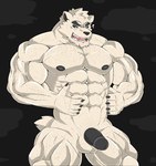 5_fingers abs anthro balls big_muscles fingers genitals huge_muscles male muscular muscular_male nipples nude open_mouth pecs penis sharp_teeth solo teeth roulga bear mammal polar_bear ursine hi_res