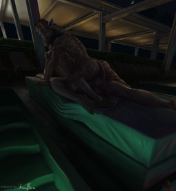 anal anal_penetration anthro architecture balls butt dark detailed_background duo eyes_closed fur genitals human_on_anthro interspecies kissing lying male male/male male_penetrated male_penetrating male_penetrating_male moon night nude penetration penis romantic romantic_ambiance romantic_couple sex stripes swimming_pool tentacles water nismyfform giraffe giraffid human mammal 2016 absurd_res digital_media_(artwork) hi_res