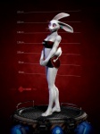 anthro barefoot biped bottomwear breasts chart claws clothing cyberpunk ear_piercing feet female fur height_chart paws piercing red_eyes shirt shorts smile solo standing topwear white_body white_fur zorryn lagomorph leporid mammal rabbit 2013 3:4 3d_(artwork) digital_media_(artwork) hi_res