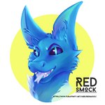 anthro blue_body blue_fur forked_tongue fur male neck_tuft open_mouth simple_background snake_eyes solo teeth_showing text tongue tuft white_background white_tongue redsmock frost_jeckals_(huf13) fenril_(spicy_flakes) 1:1 bust_portrait portrait signature url