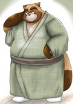 anthro belly big_belly brown_body brown_fur clothed clothing fur kemono male overweight overweight_male smile solo mametanu_tanuki canid canine mammal raccoon_dog tanuki 2025 absurd_res hi_res