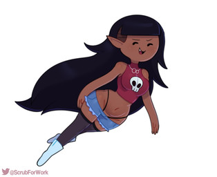alternative_fashion black_clothing black_hair black_leggings black_legwear boots bottomwear brown_body brown_skin clothing female floating footwear hair leggings legwear long_hair navel not_furry open_mouth open_smile punk shirt shoes shorts side_shave smile smug solo text thong topwear underwear somescrub adventure_time cartoon_network marceline_abadeer human humanoid mammal vampire artist_name hi_res signature