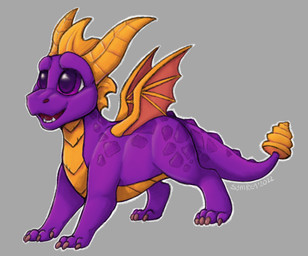 chibi feral grey_background horn purple_body purple_eyes simple_background solo tail wings symrea activision mythology spyro_the_dragon spyro dragon mythological_creature mythological_scalie scalie 2022