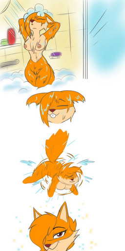 all_fours anthro basic_sequence bathing big_breasts blep breasts curvy_figure drain eyes_closed female four_frame_image four_frame_sequence fur grey_outline hair linear_sequence looking_at_viewer messy_hair multicolored_body multicolored_fur nipples nude orange_body orange_fur outline owo red_eyes red_nose shaking shower smile solo sparkles standing text thick_thighs tongue tongue_out tuft tufted_fur water wet wet_body wet_fur principericardo canid canine canis fox mammal character_request colored comic digital_media_(artwork) hi_res meme sequence spanish_text translated